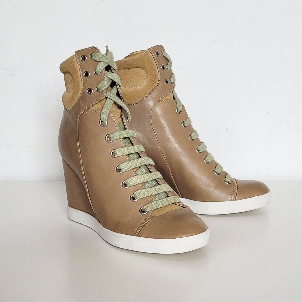 See by Chloé Gondola Leather Lace-up Wedge Sneaker Ankle Shoes - Size 37.5